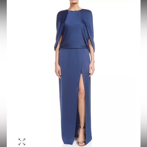 Halston Heritage navy cape-sleeve satin gown size 6 NWT - Picture 1 of 8